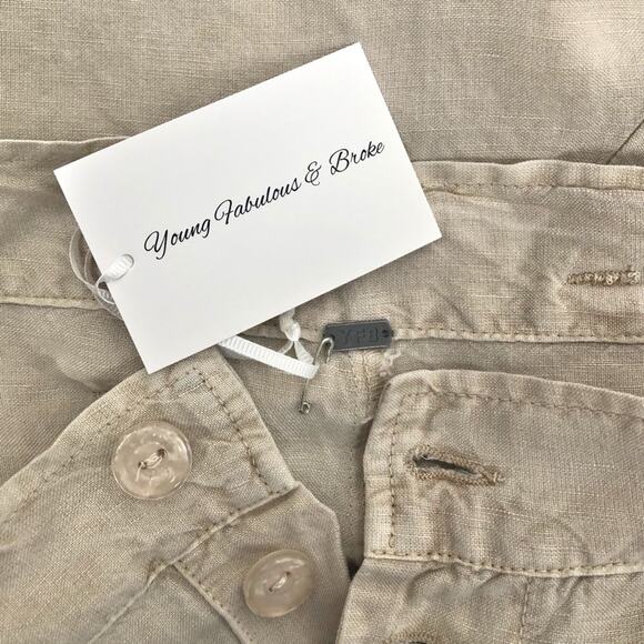 YF&B Tan Linen Front Pleat Button Waist Tie Shorts Size Small NWT - Picture 8 of 8